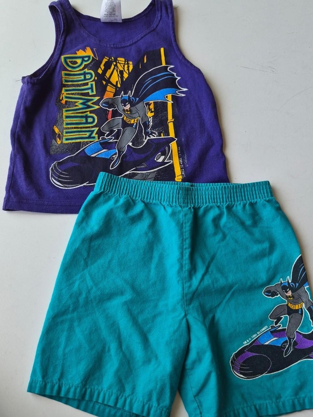 1994 Batman Purple Tank Top and Teal Shorts Set for Kids